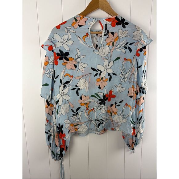 Parker Silk Carlotta Floral Blouse Light Blue MoonDance Size XS - Picture 6 of 8